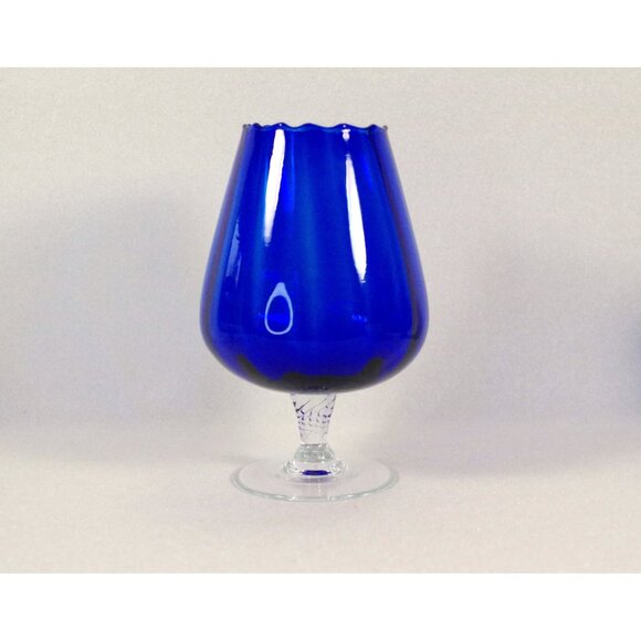 Vintage Empoli Cobalt Blue Glass Snifter 7" Tall Twisted Stem Brandy Glass Vase - Picture 2 of 6